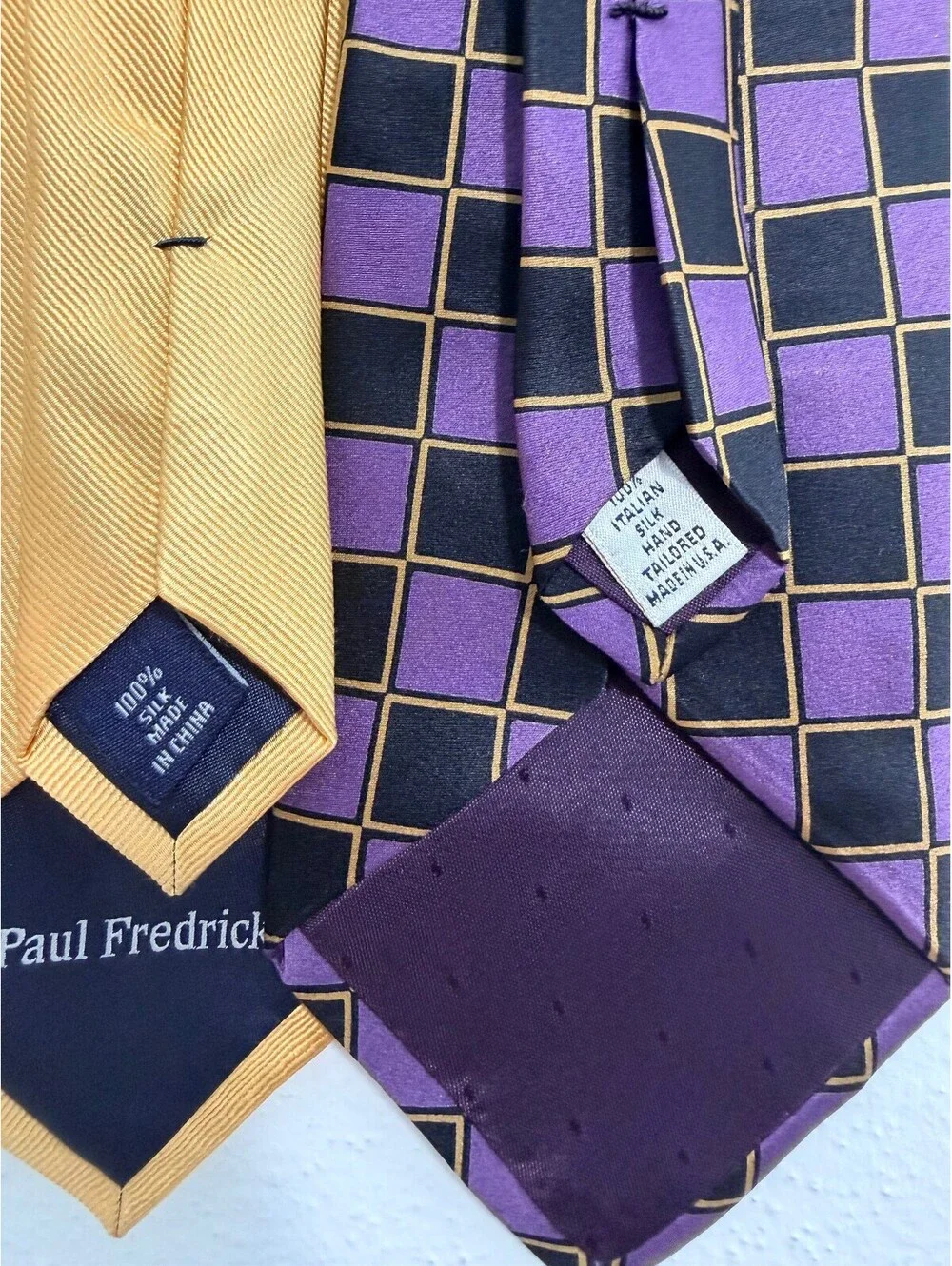 Paul Fredrick 100% Silk 2 Tie Geometric Purple Gold Men’s Neckties
